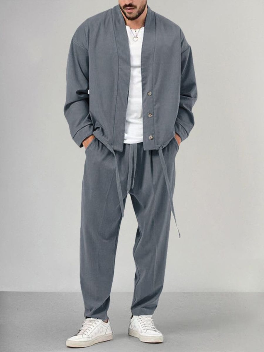 Men’s Buttoned Jacket and Jogger Set – Casual Style with Tailored Edge