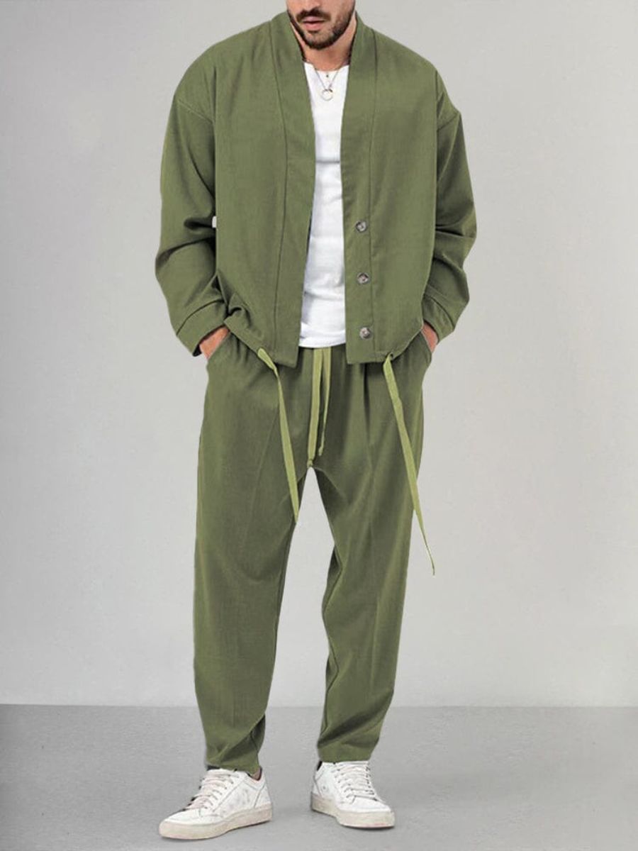 Men’s Buttoned Jacket and Jogger Set – Casual Style with Tailored Edge