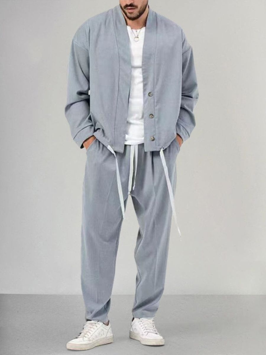 Men’s Buttoned Jacket and Jogger Set – Casual Style with Tailored Edge