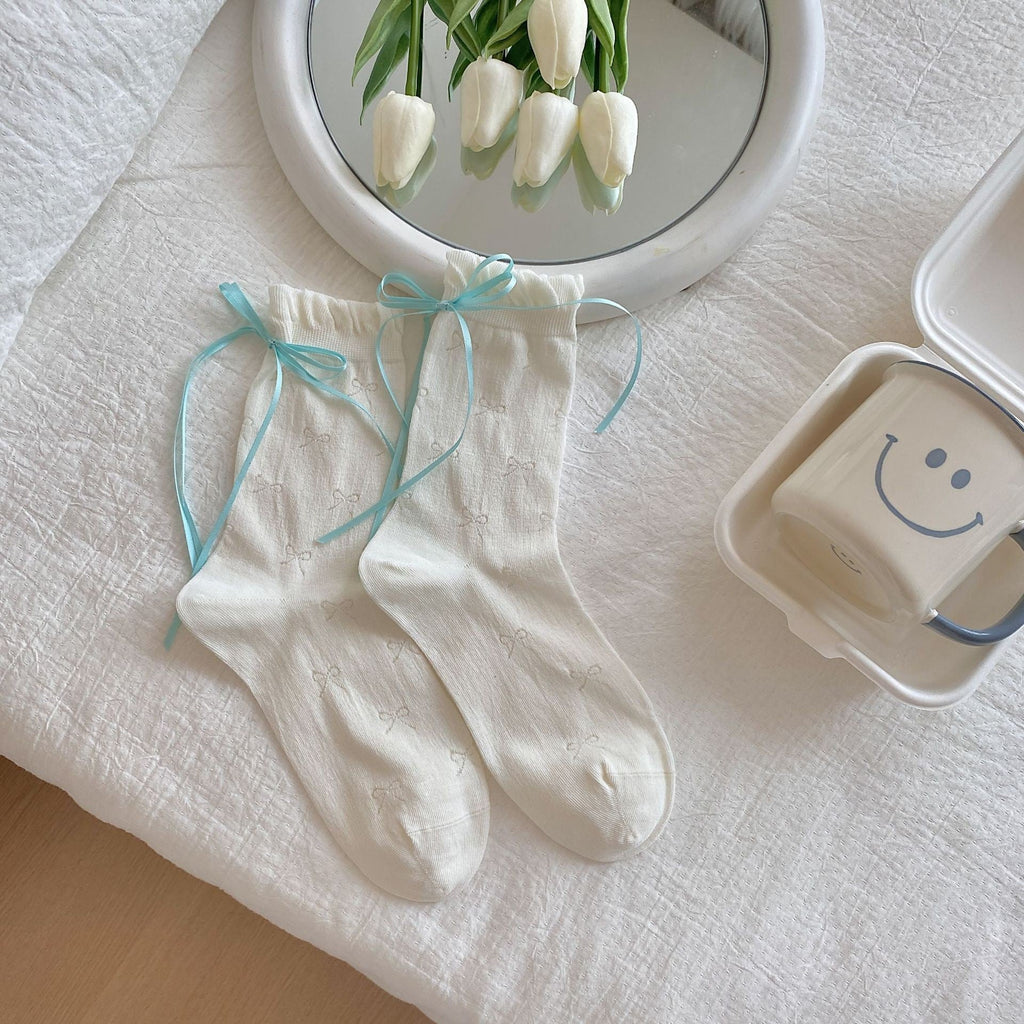 Amélie Bow Mesh Cotton Socks