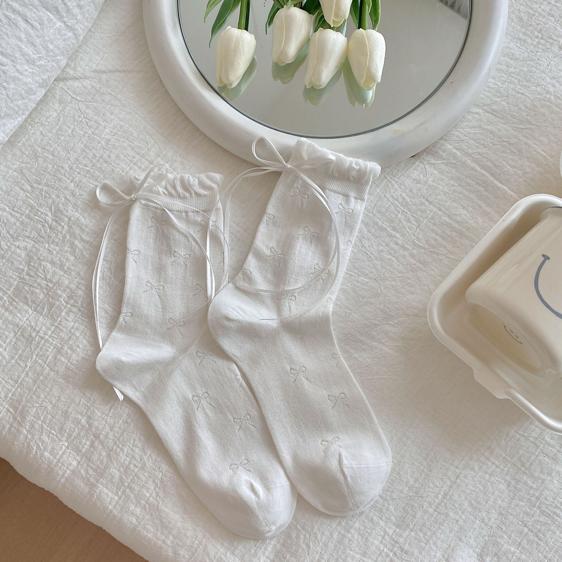 Amélie Bow Mesh Cotton Socks