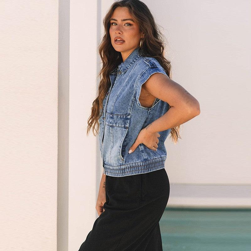 Arlette Denim Lapel Vest Coat