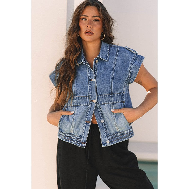 Arlette Denim Lapel Vest Coat