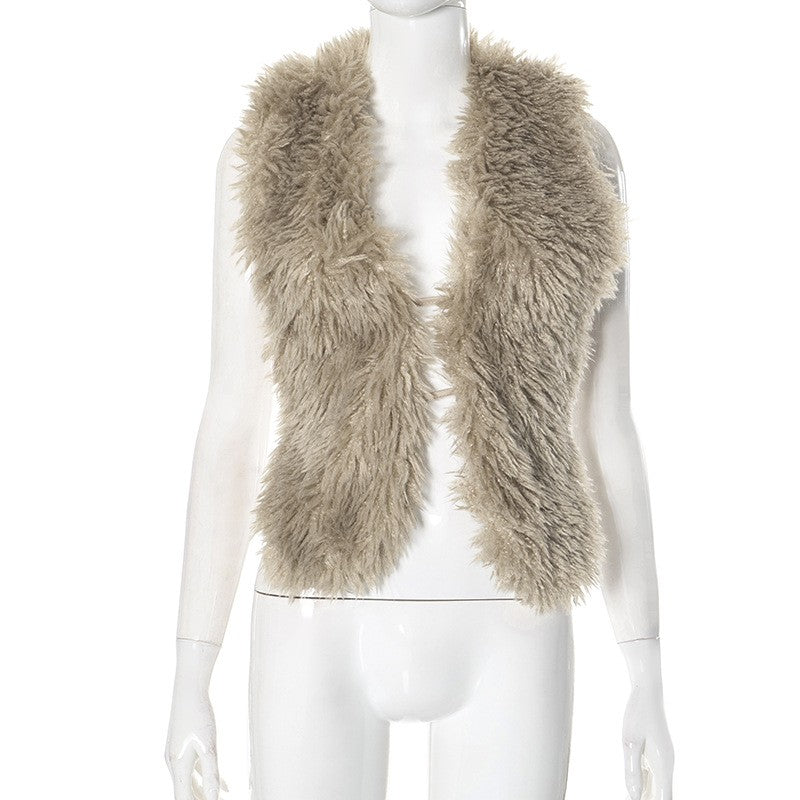 Aurelia Bare-Back Fur-Collar Vest