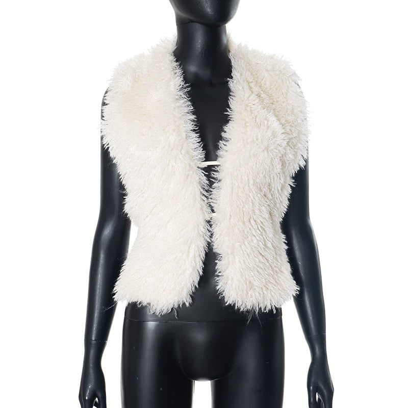 Aurelia Bare-Back Fur-Collar Vest
