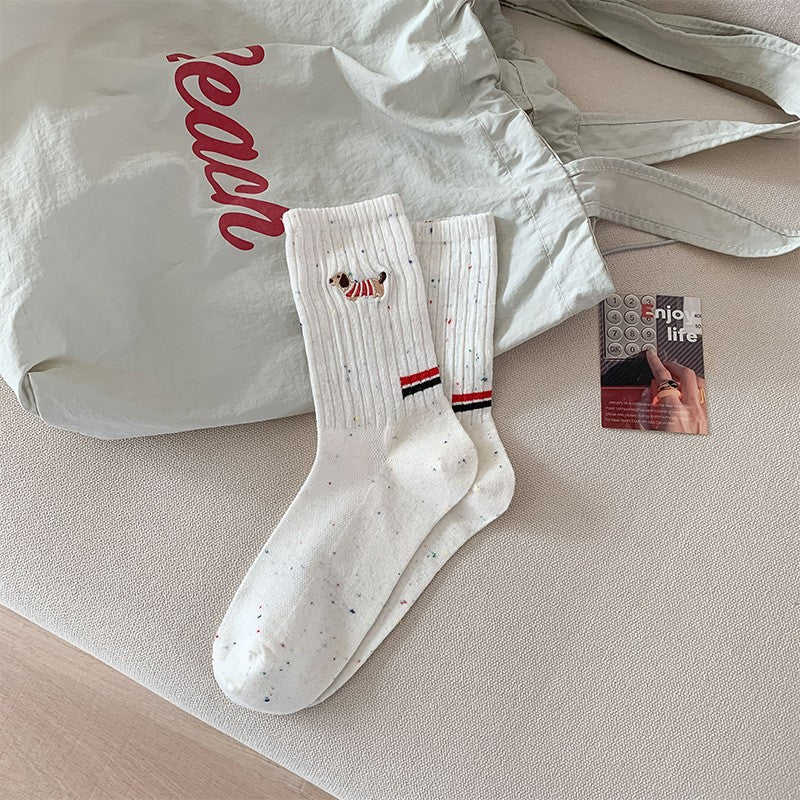 Chérie Puppy Embroidered Cotton Socks
