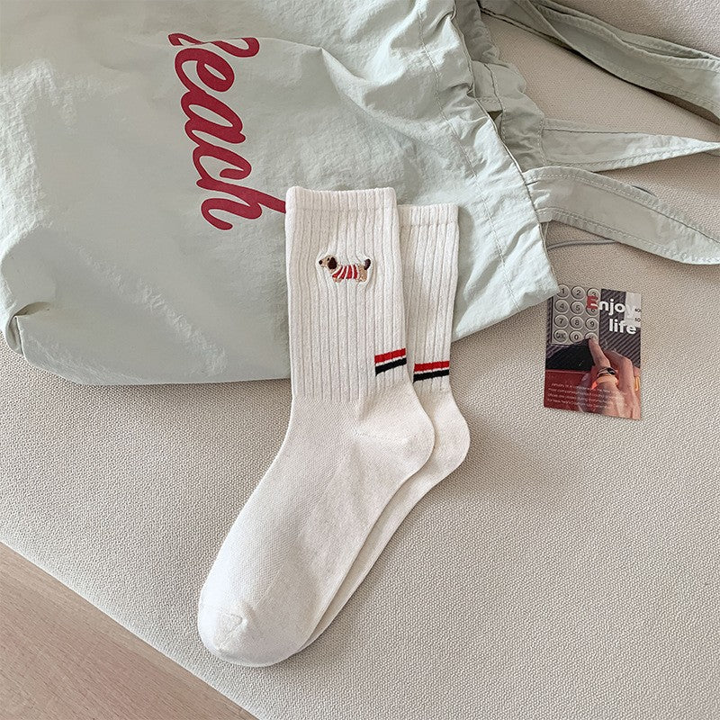 Chérie Puppy Embroidered Cotton Socks