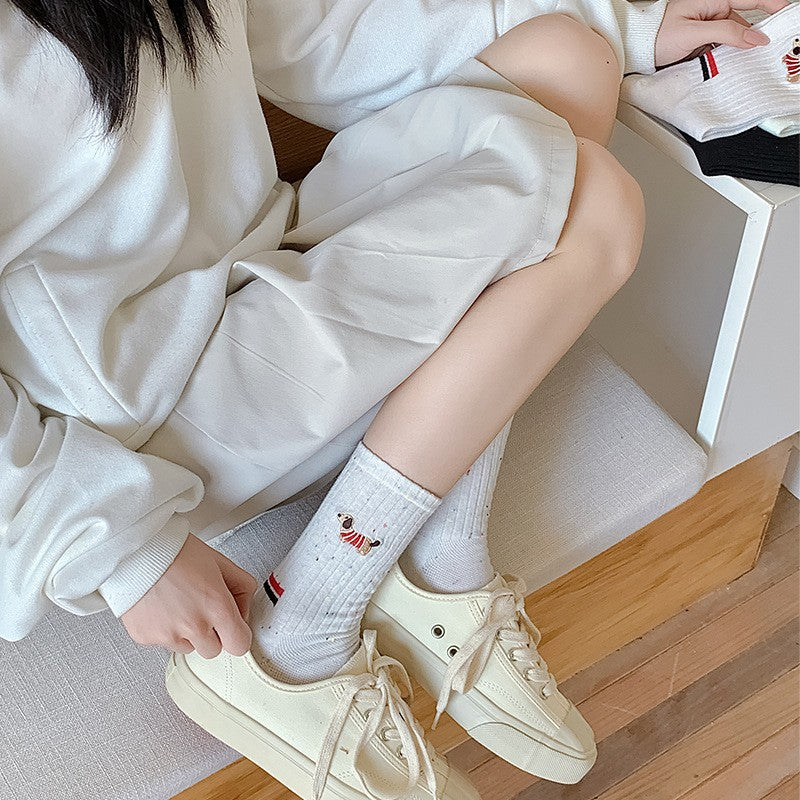 Chérie Puppy Embroidered Cotton Socks