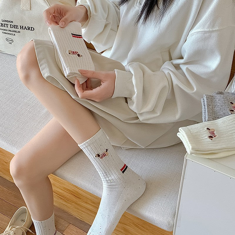 Chérie Puppy Embroidered Cotton Socks