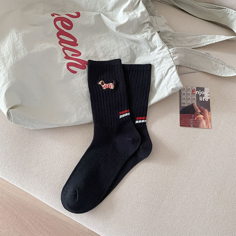 Chérie Puppy Embroidered Cotton Socks