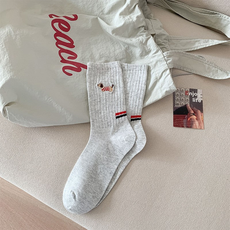 Chérie Puppy Embroidered Cotton Socks