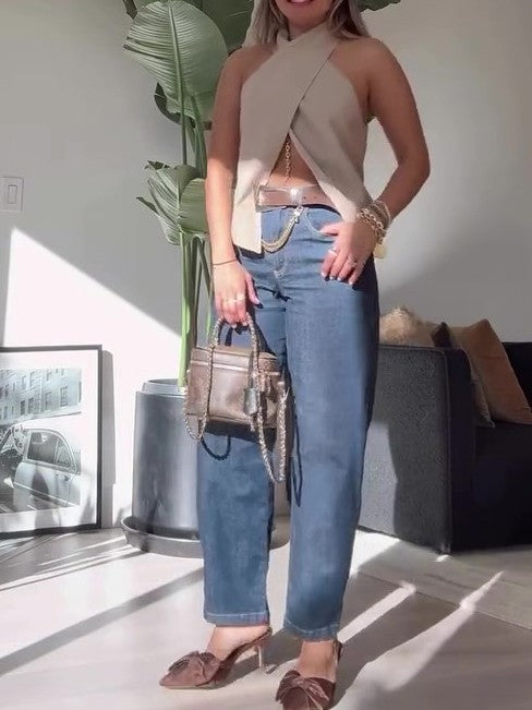 Elodie Khaki Cross-Front Vest