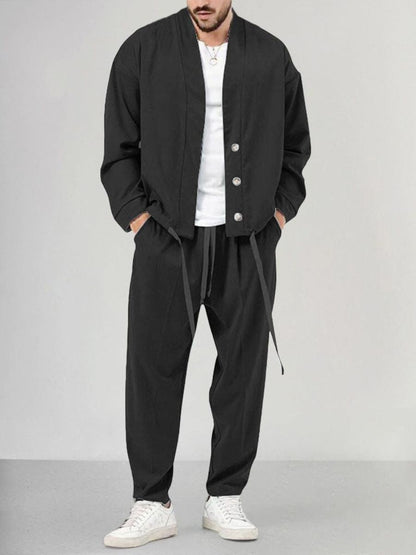 Men’s Buttoned Jacket and Jogger Set – Casual Style with Tailored Edge