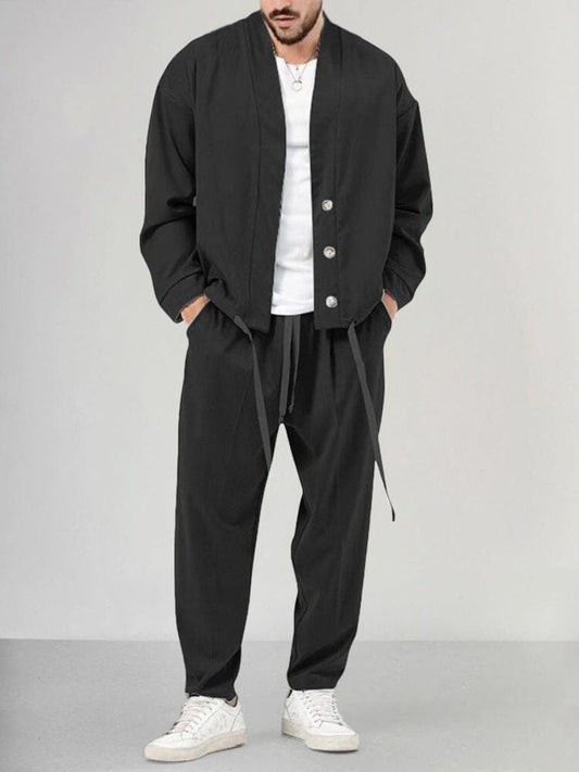 Men’s Buttoned Jacket and Jogger Set – Casual Style with Tailored Edge