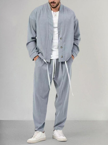 Men’s Buttoned Jacket and Jogger Set – Casual Style with Tailored Edge