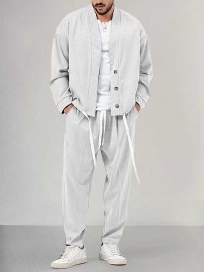 Men’s Buttoned Jacket and Jogger Set – Casual Style with Tailored Edge