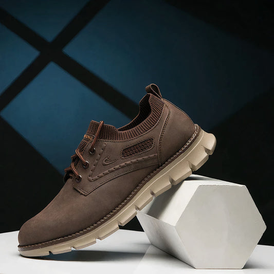 Men’s Leather Lace-Up Sneakers – Premium Build, Breathable & Stylish