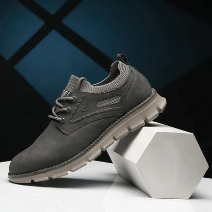 Men’s Leather Lace-Up Sneakers – Premium Build, Breathable & Stylish