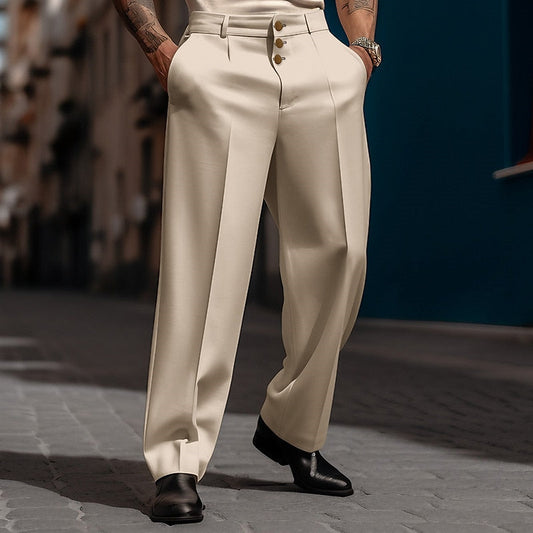 Men’s Straight-Leg Wide-Fit Trousers – Everyday Comfort, Timeless Cut