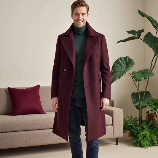 Men’s Tailored Hip-Length Coat – Notched Collar & Timeless Warmth